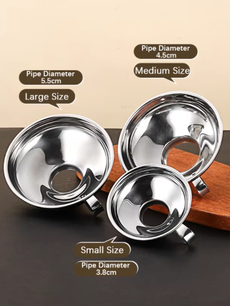 KITCHEN TOOL 004 Stainless Steel Wide Mouth Funnel with Handle and Filter Canning Jam Oil Liquid Bottling Kitchen Tool